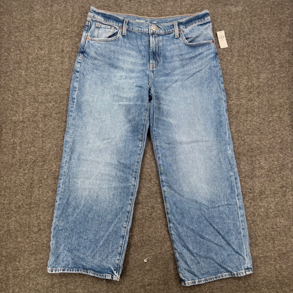 Old Navy Low Rise Loose Wide Leg Jeans Womens 10 Petite Medium Wash Blue New